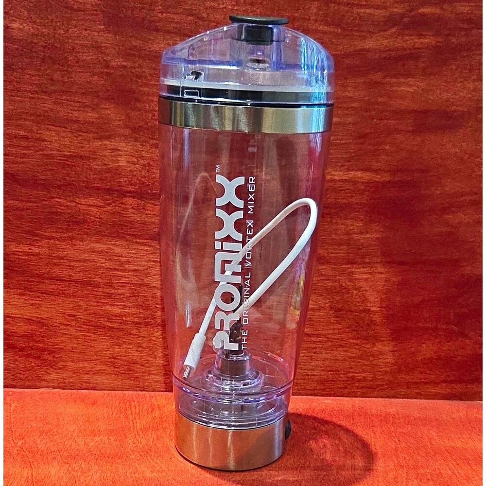 PROMiXX Rechargeable Vortex Mixing Bottle 500ml Clear Plastic Flip Lock Lid